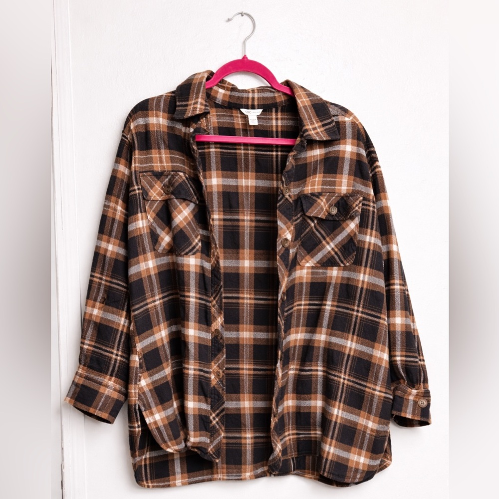 Cato Plaid Flannel Shirt 18/20W Plus Size Brown Black Button Up